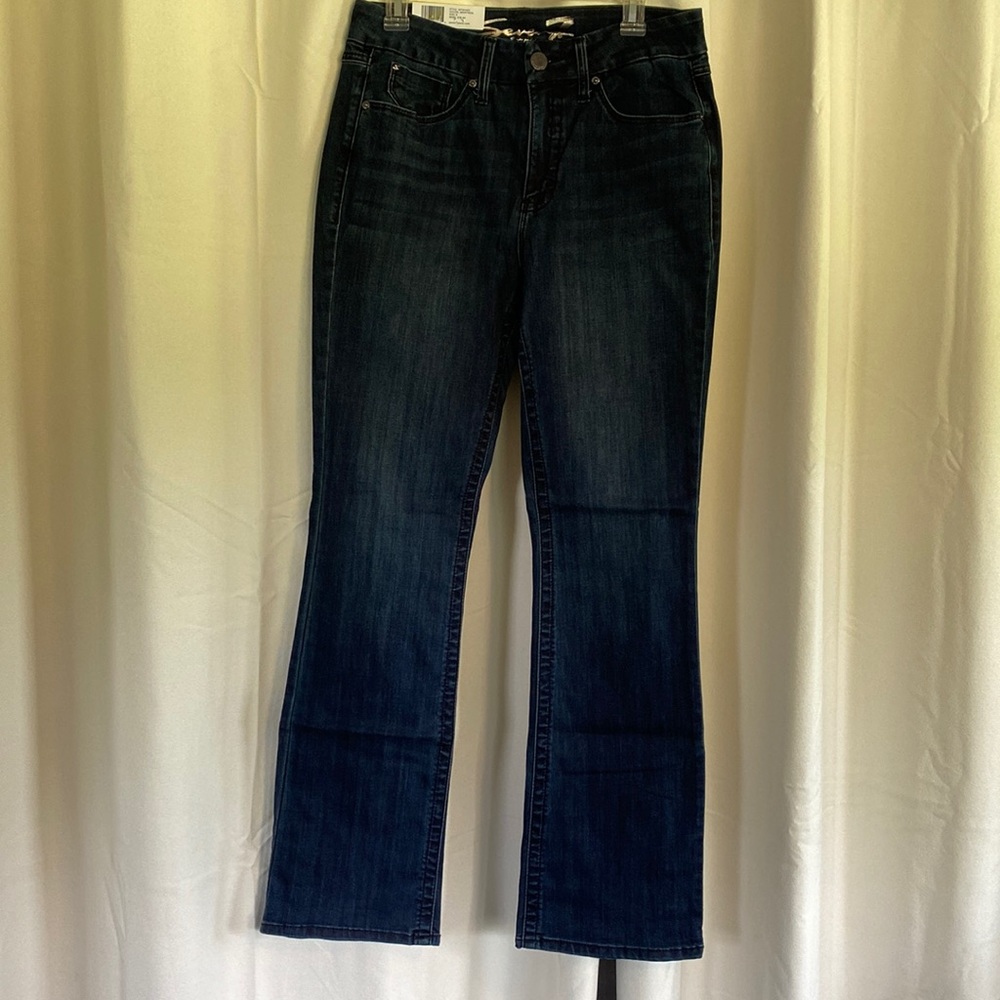 New Seven7 Tummy-less High Rise Bootcut with Slimming Panel dark blue Size 8